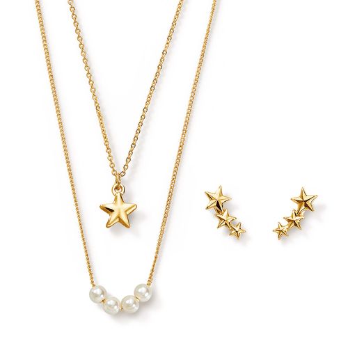 Set Collar + Aretes Estrellas Perladas